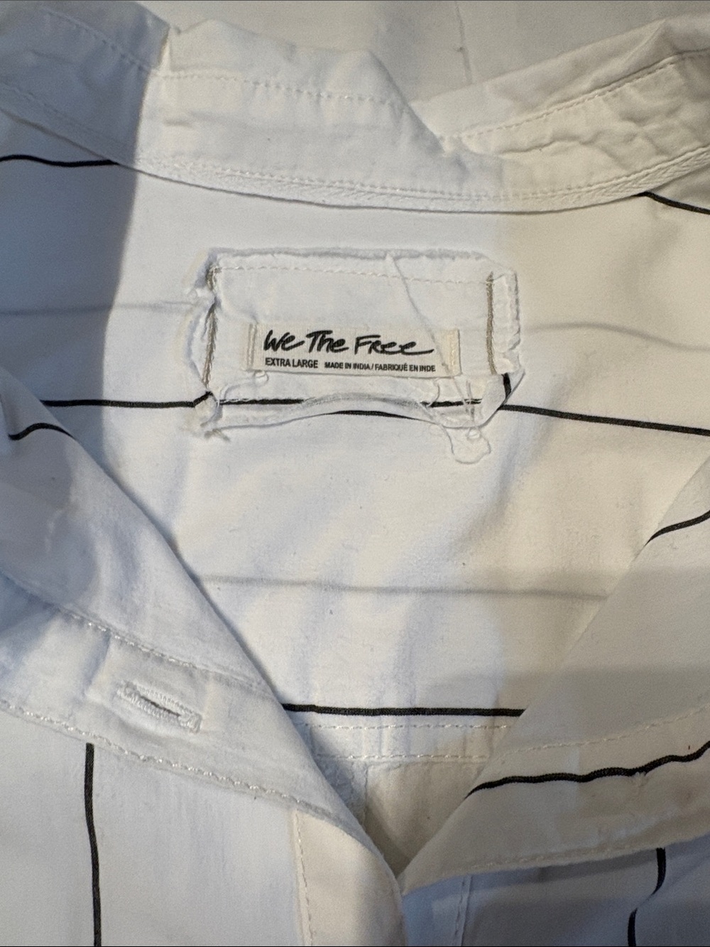 We The Free White Shirt Boxy Oversized with Navy Pinstripes SZ XL Lagenlook - Picture 8 of 10